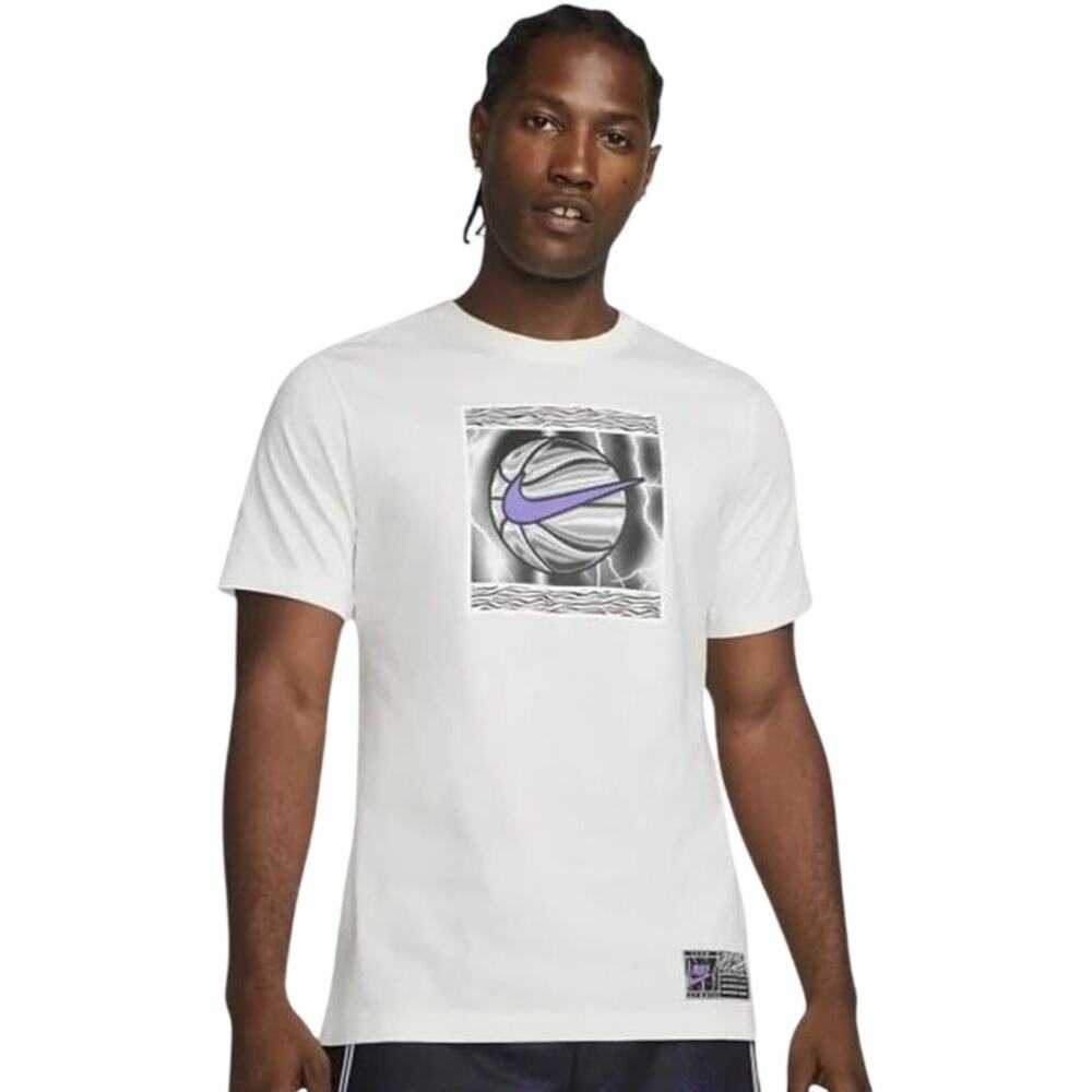 Nike Mens Energy Basketball tshirt White Tee with Purple swoosh mens sz small